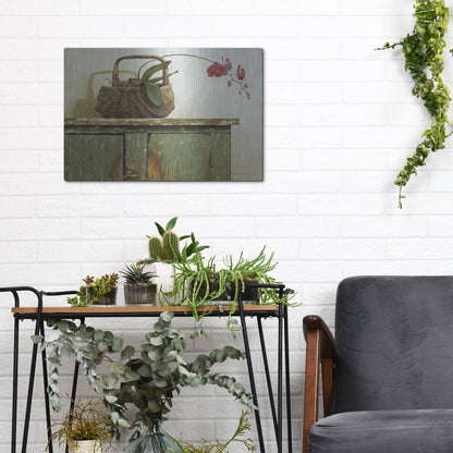 Luxe Metal Art 'Orchid Basket' by Zhen-Huan Lu, Metal Wall Art,16x12