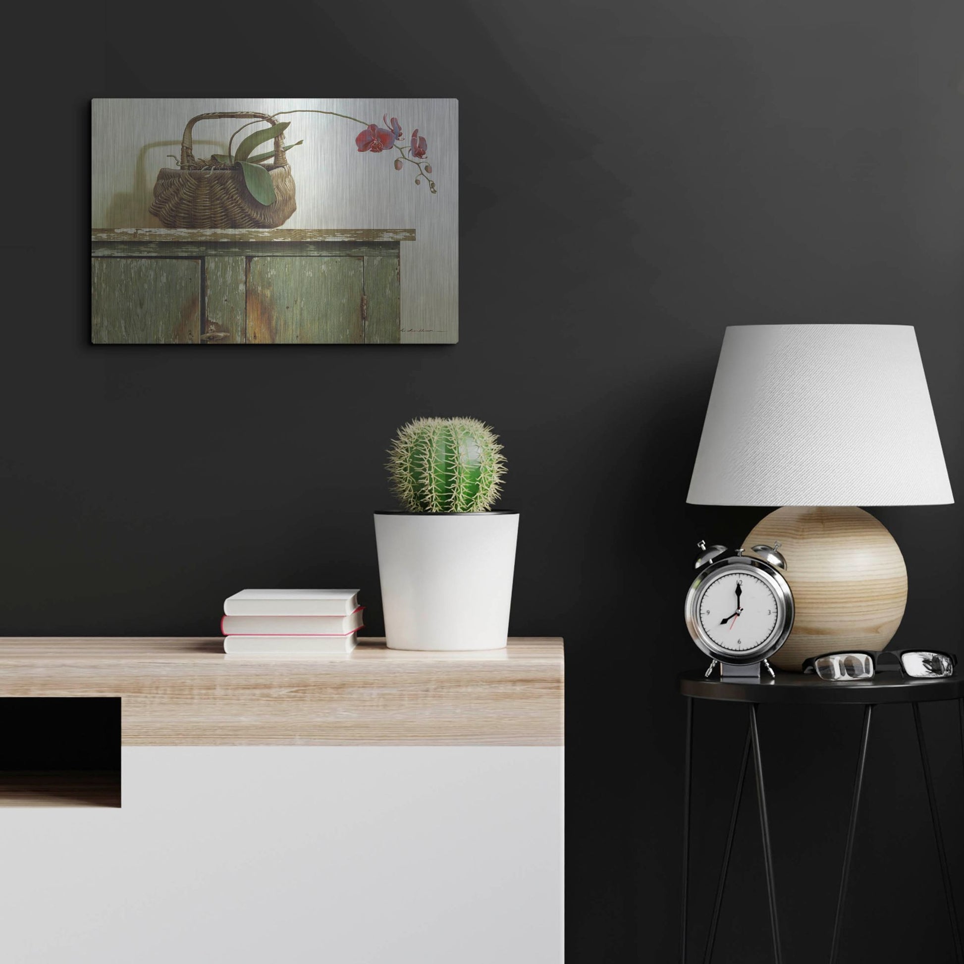 Luxe Metal Art 'Orchid Basket' by Zhen-Huan Lu, Metal Wall Art,24x16