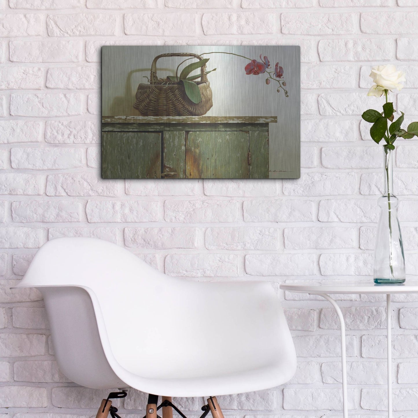 Luxe Metal Art 'Orchid Basket' by Zhen-Huan Lu, Metal Wall Art,24x16