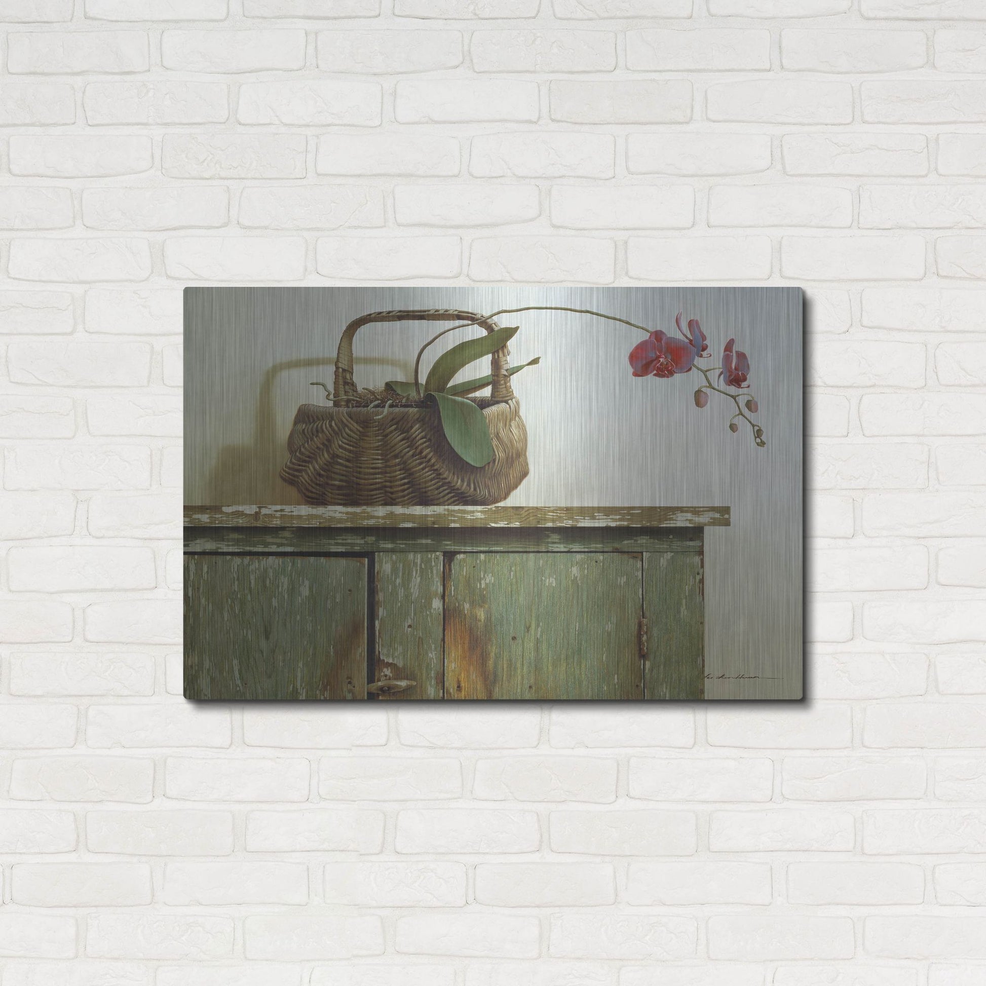 Luxe Metal Art 'Orchid Basket' by Zhen-Huan Lu, Metal Wall Art,36x24