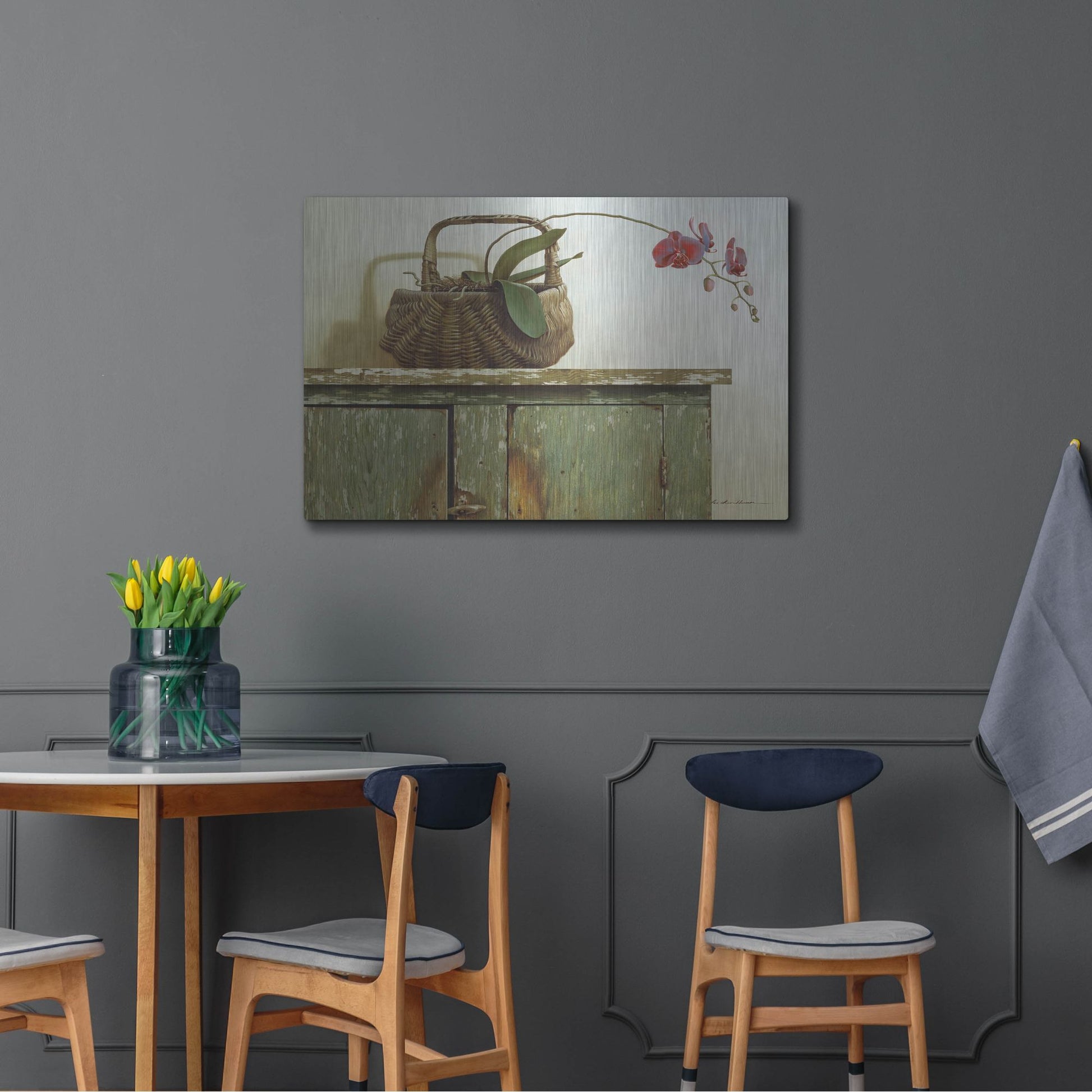 Luxe Metal Art 'Orchid Basket' by Zhen-Huan Lu, Metal Wall Art,36x24