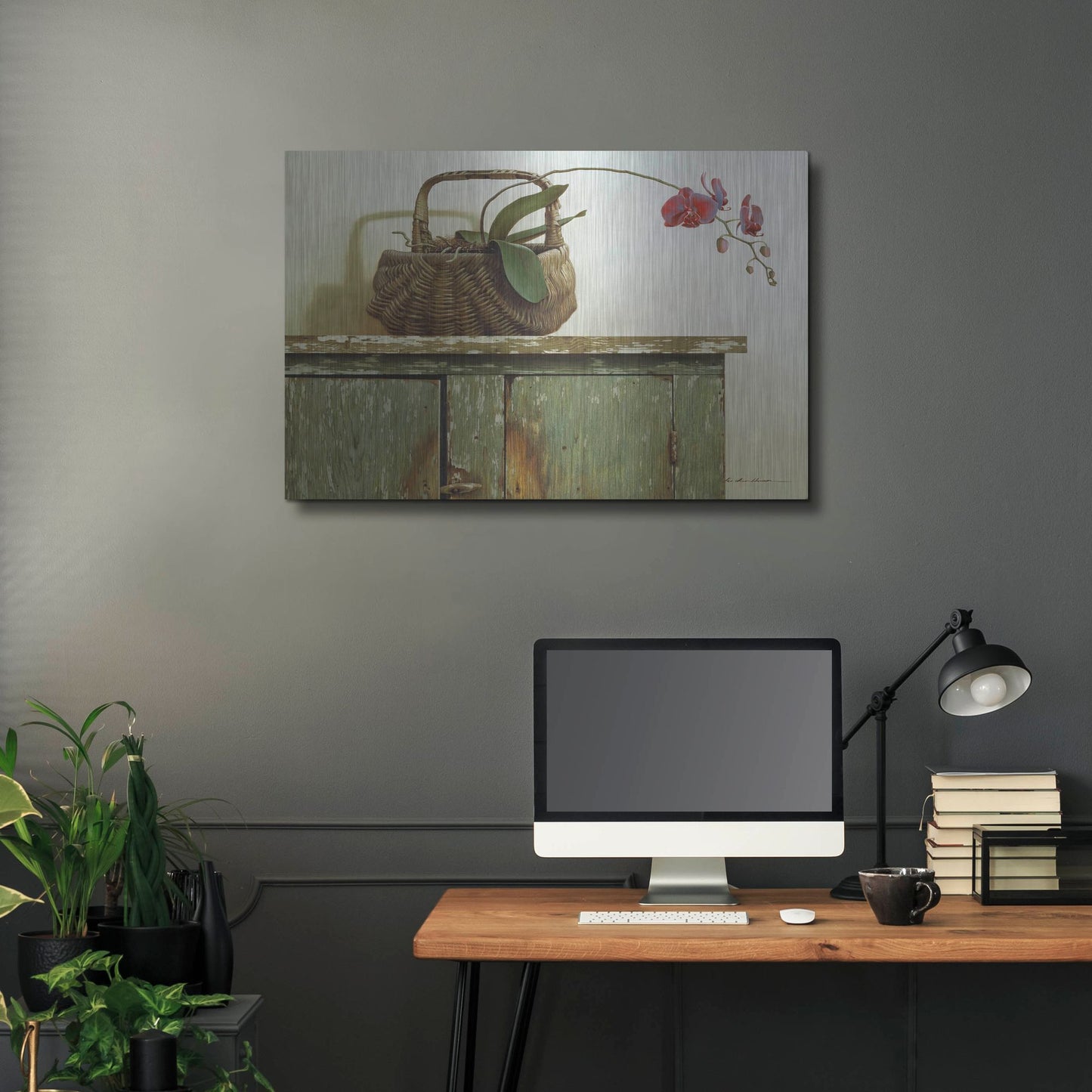 Luxe Metal Art 'Orchid Basket' by Zhen-Huan Lu, Metal Wall Art,36x24