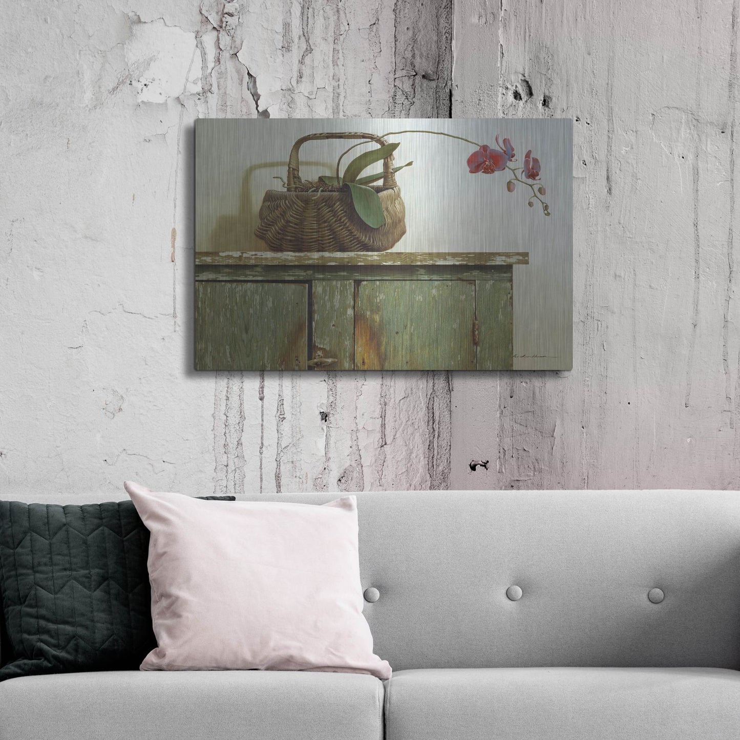 Luxe Metal Art 'Orchid Basket' by Zhen-Huan Lu, Metal Wall Art,36x24