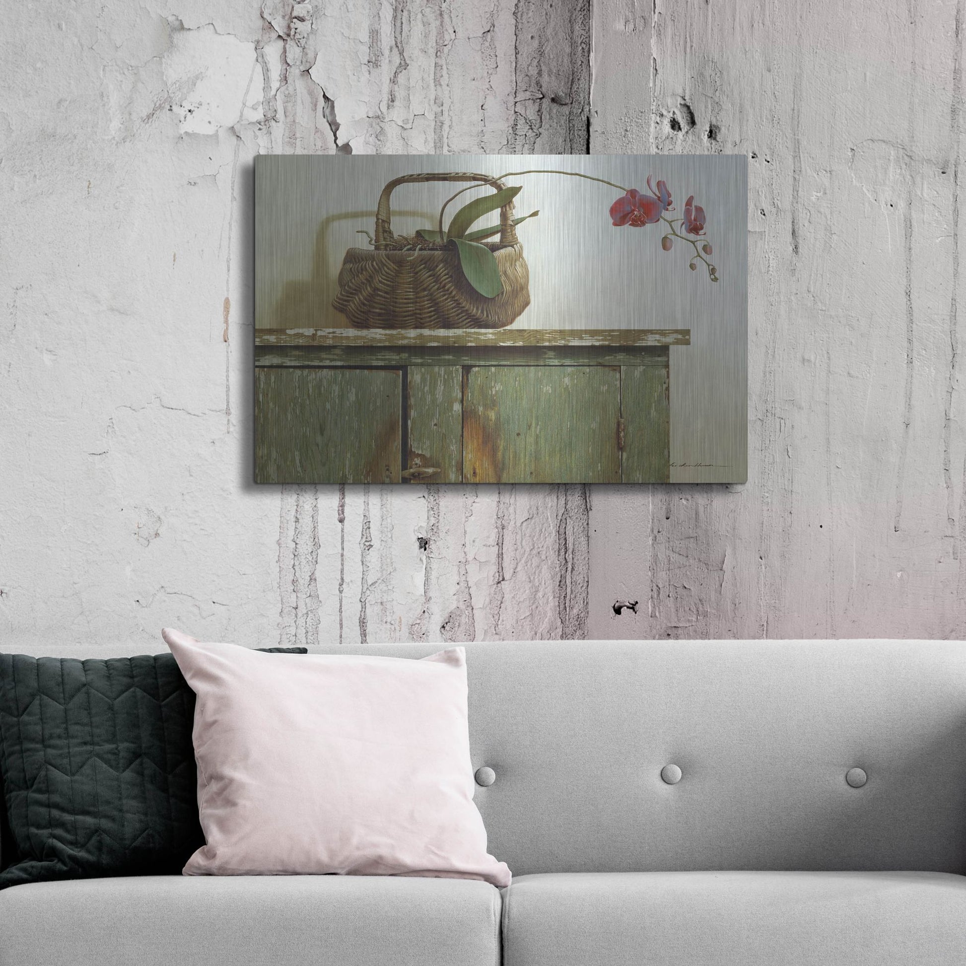 Luxe Metal Art 'Orchid Basket' by Zhen-Huan Lu, Metal Wall Art,36x24