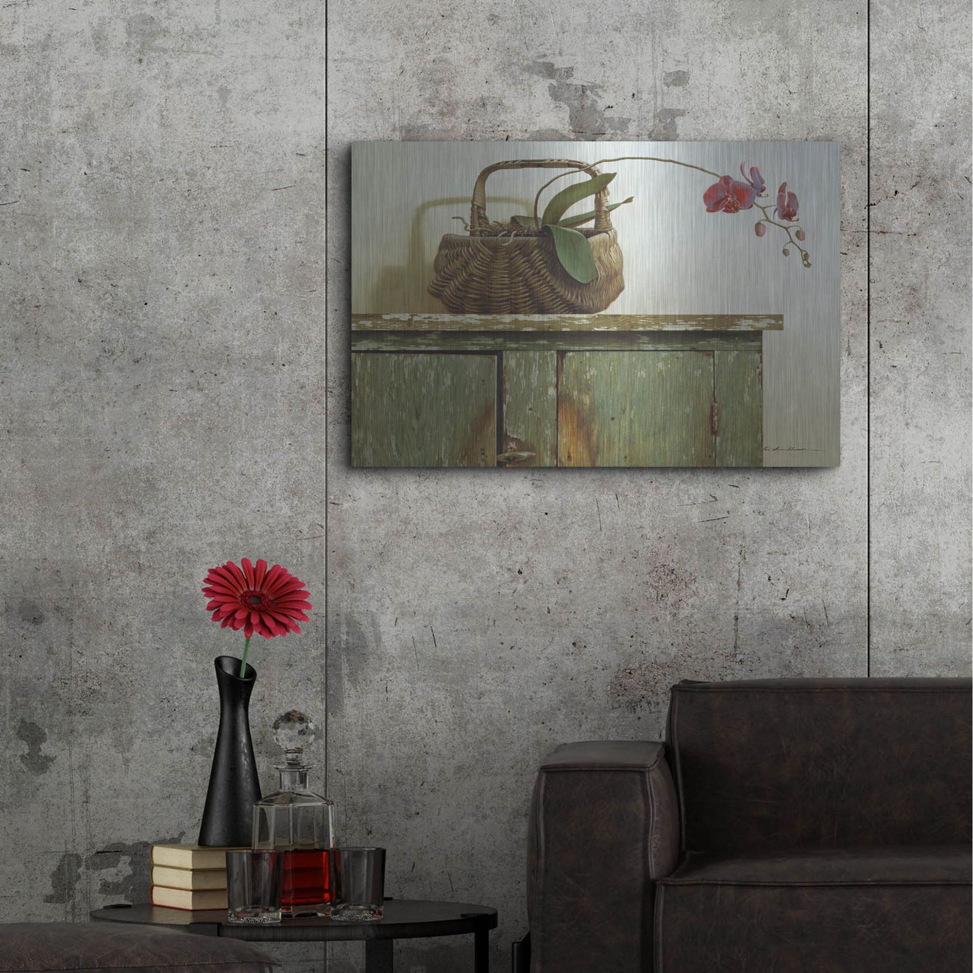 Luxe Metal Art 'Orchid Basket' by Zhen-Huan Lu, Metal Wall Art,36x24