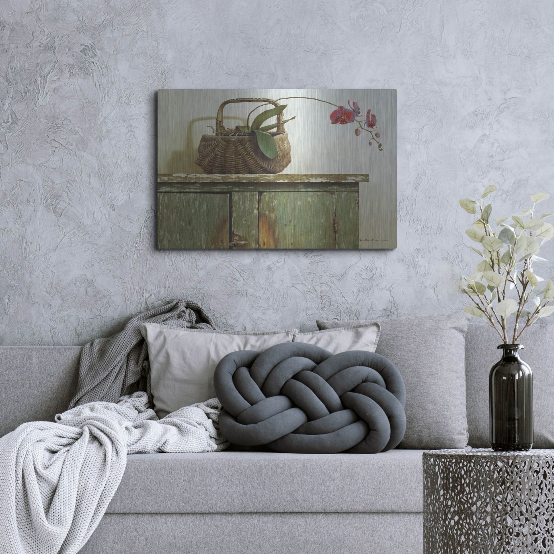 Luxe Metal Art 'Orchid Basket' by Zhen-Huan Lu, Metal Wall Art,36x24