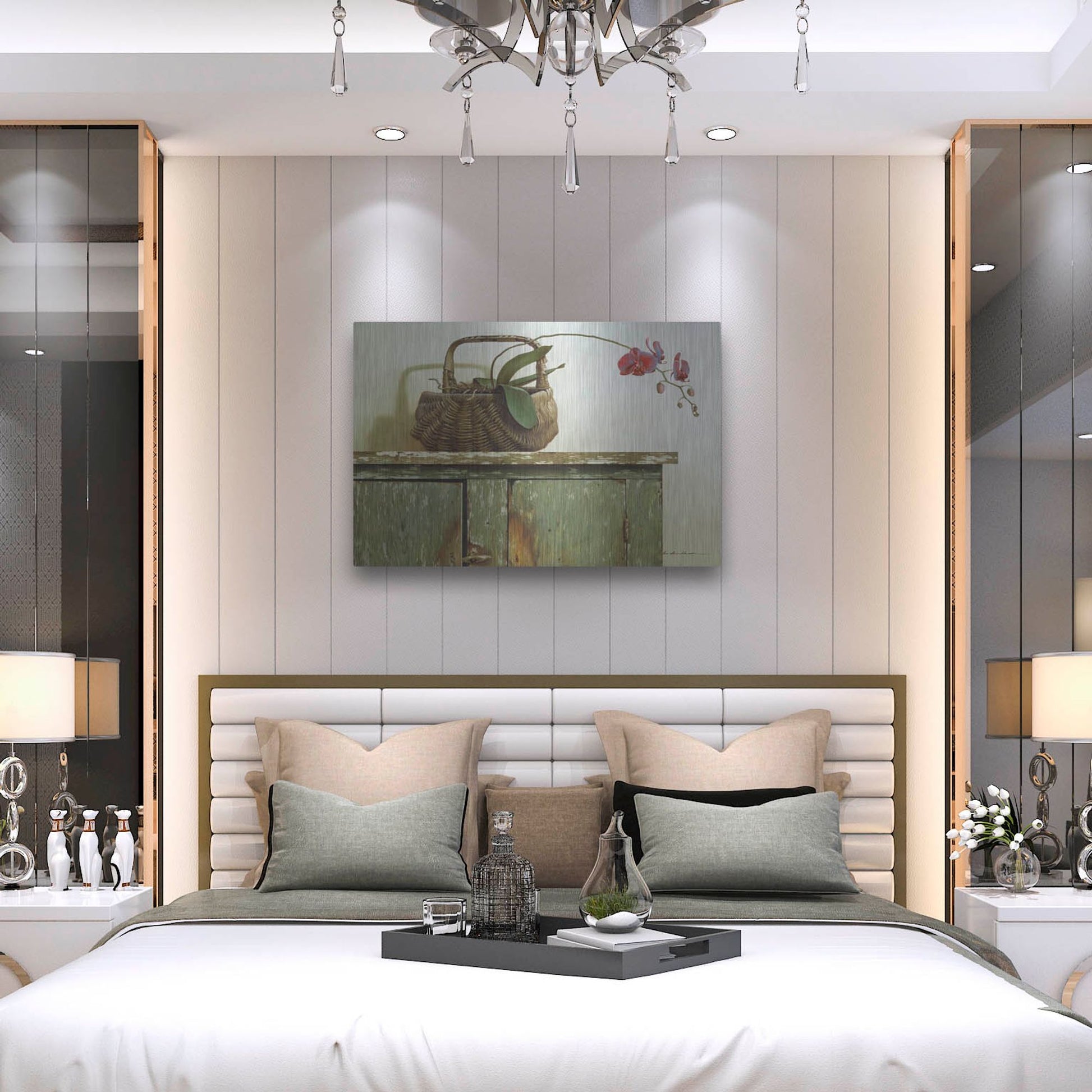 Luxe Metal Art 'Orchid Basket' by Zhen-Huan Lu, Metal Wall Art,36x24