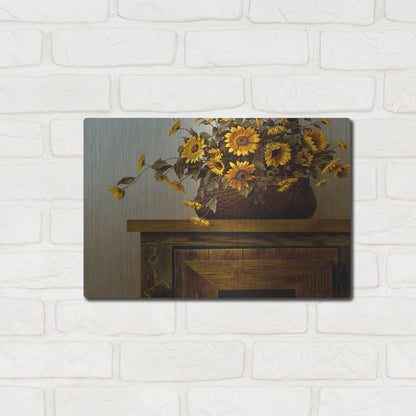 Luxe Metal Art 'Sunflower Basket' by Zhen-Huan Lu, Metal Wall Art,16x12