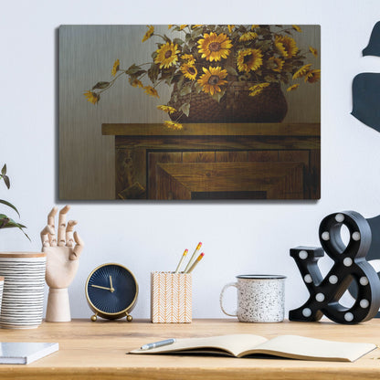 Luxe Metal Art 'Sunflower Basket' by Zhen-Huan Lu, Metal Wall Art,16x12