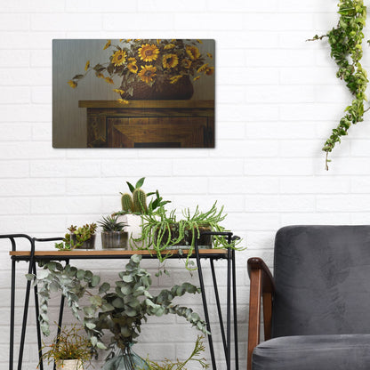 Luxe Metal Art 'Sunflower Basket' by Zhen-Huan Lu, Metal Wall Art,16x12