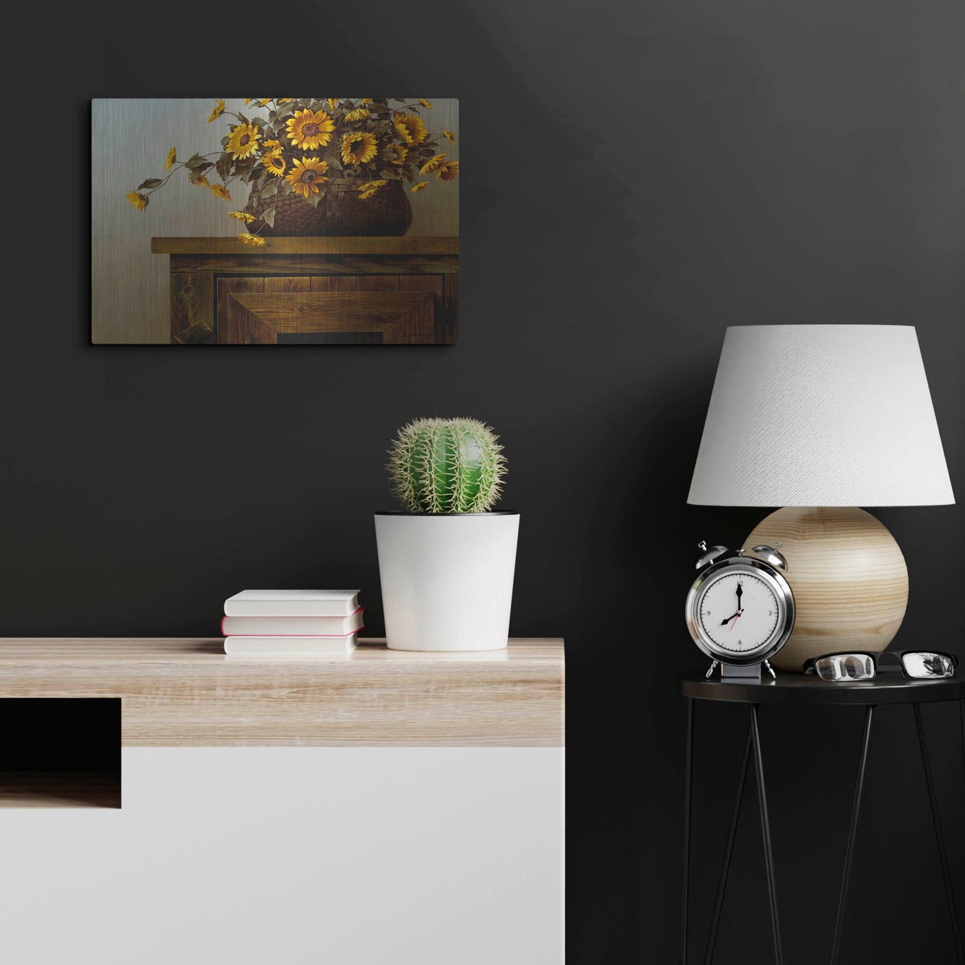 Luxe Metal Art 'Sunflower Basket' by Zhen-Huan Lu, Metal Wall Art,24x16