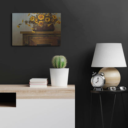 Luxe Metal Art 'Sunflower Basket' by Zhen-Huan Lu, Metal Wall Art,24x16