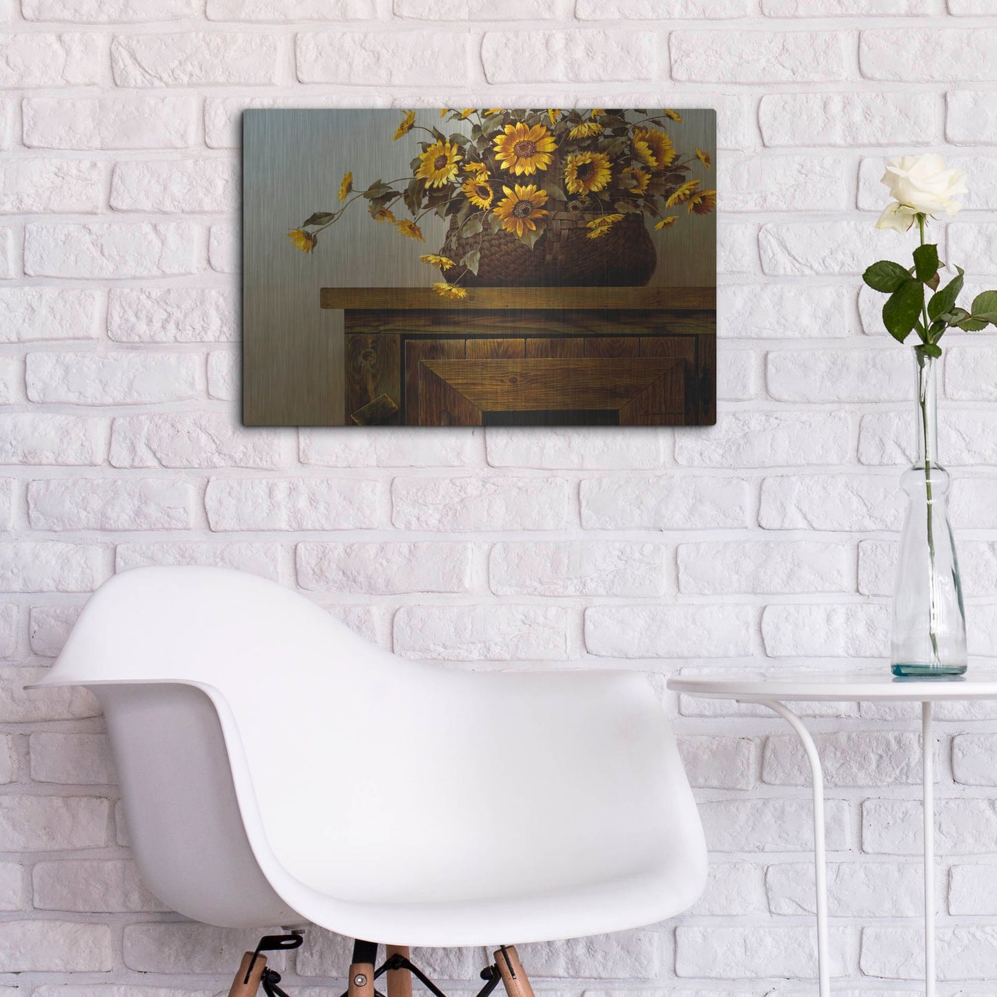 Luxe Metal Art 'Sunflower Basket' by Zhen-Huan Lu, Metal Wall Art,24x16