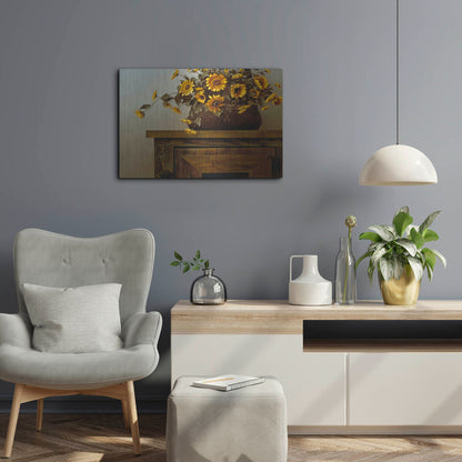 Luxe Metal Art 'Sunflower Basket' by Zhen-Huan Lu, Metal Wall Art,24x16