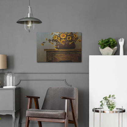 Luxe Metal Art 'Sunflower Basket' by Zhen-Huan Lu, Metal Wall Art,24x16