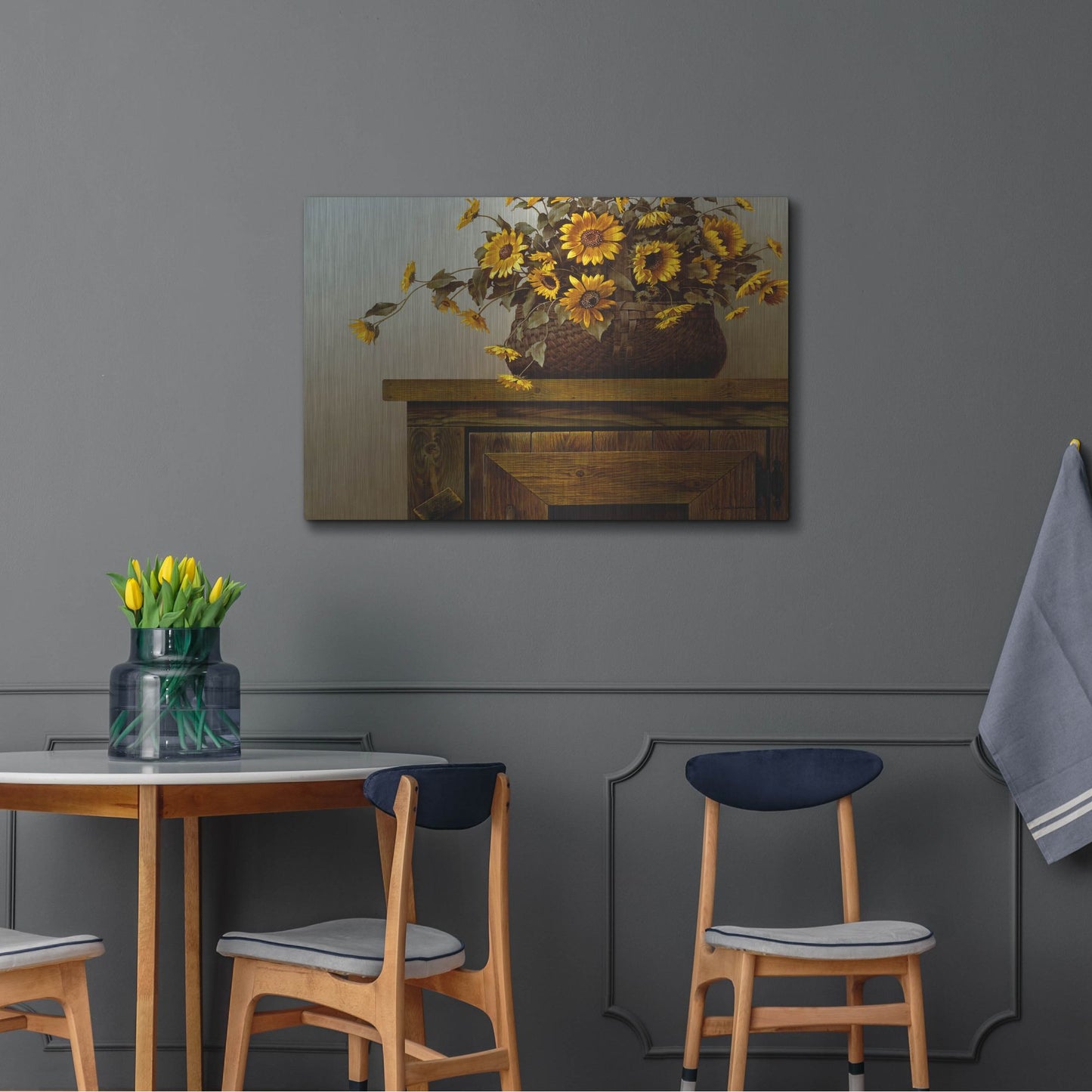 Luxe Metal Art 'Sunflower Basket' by Zhen-Huan Lu, Metal Wall Art,36x24