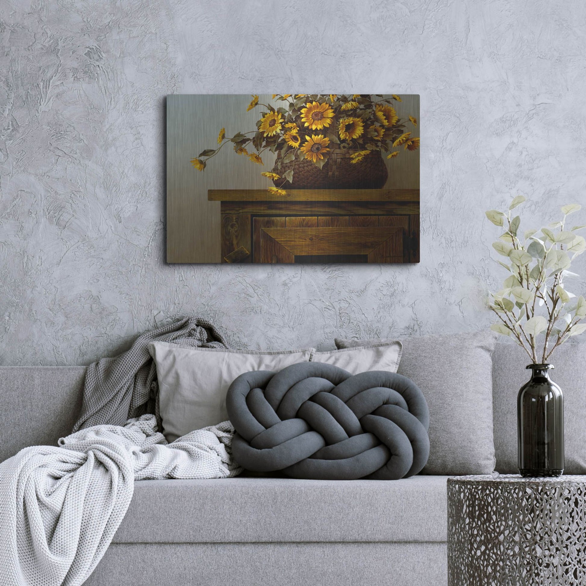 Luxe Metal Art 'Sunflower Basket' by Zhen-Huan Lu, Metal Wall Art,36x24