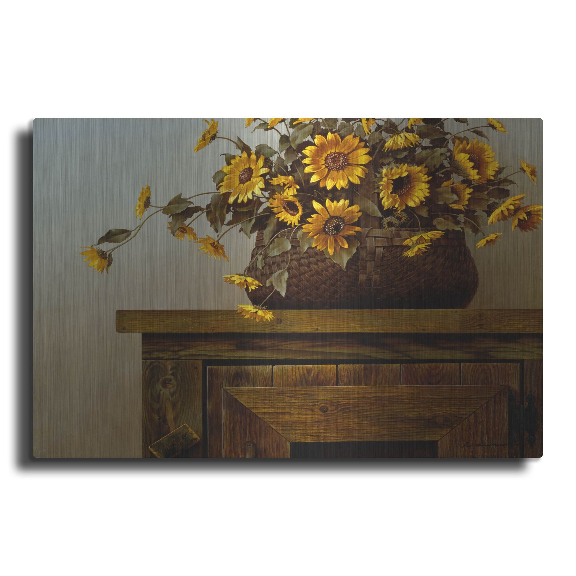 Luxe Metal Art 'Sunflower Basket' by Zhen-Huan Lu, Metal Wall Art