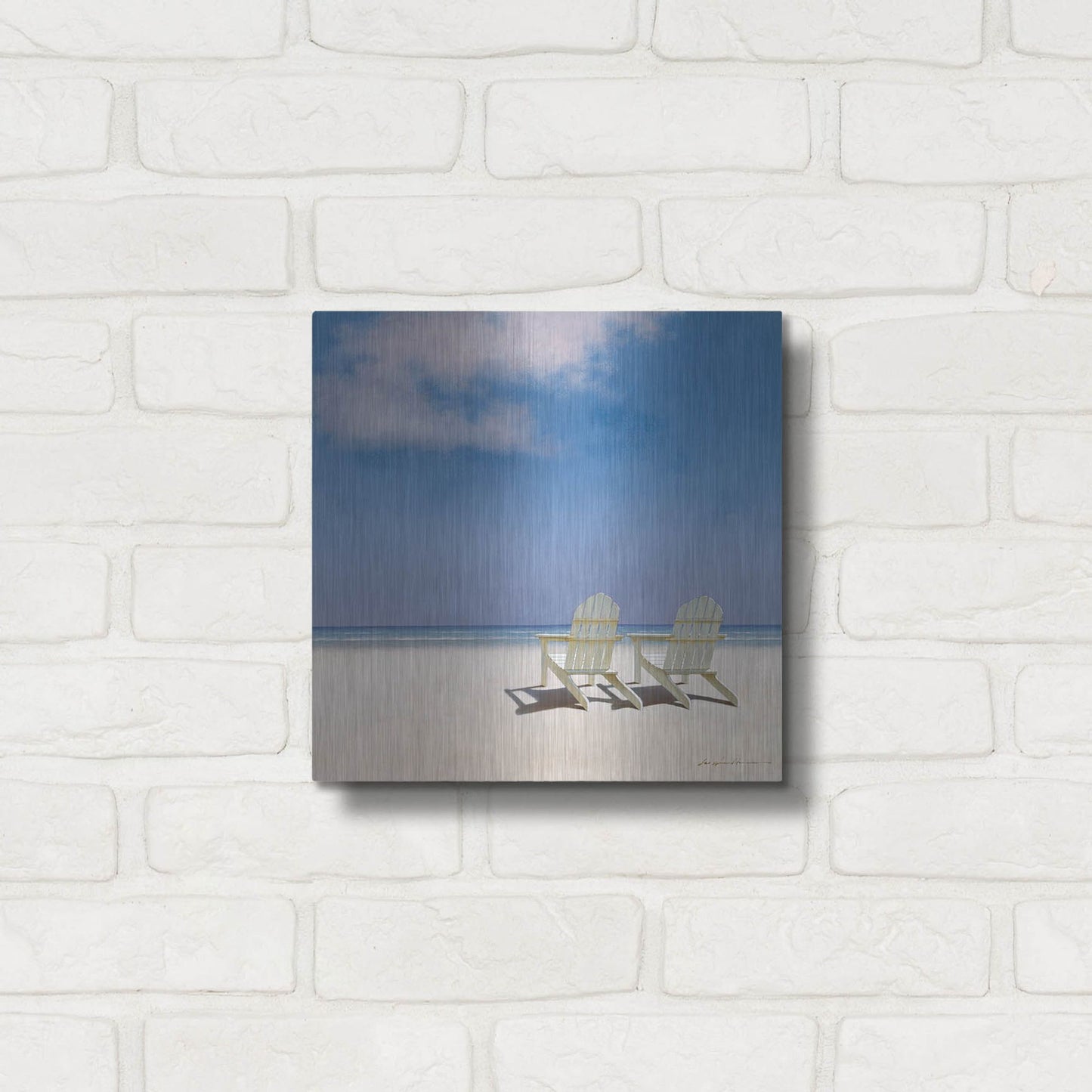 Luxe Metal Art 'Beach Chairs' by Zhen-Huan Lu, Metal Wall Art,12x12