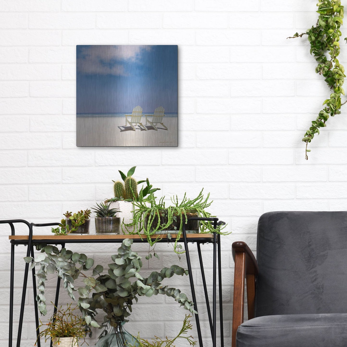 Luxe Metal Art 'Beach Chairs' by Zhen-Huan Lu, Metal Wall Art,12x12