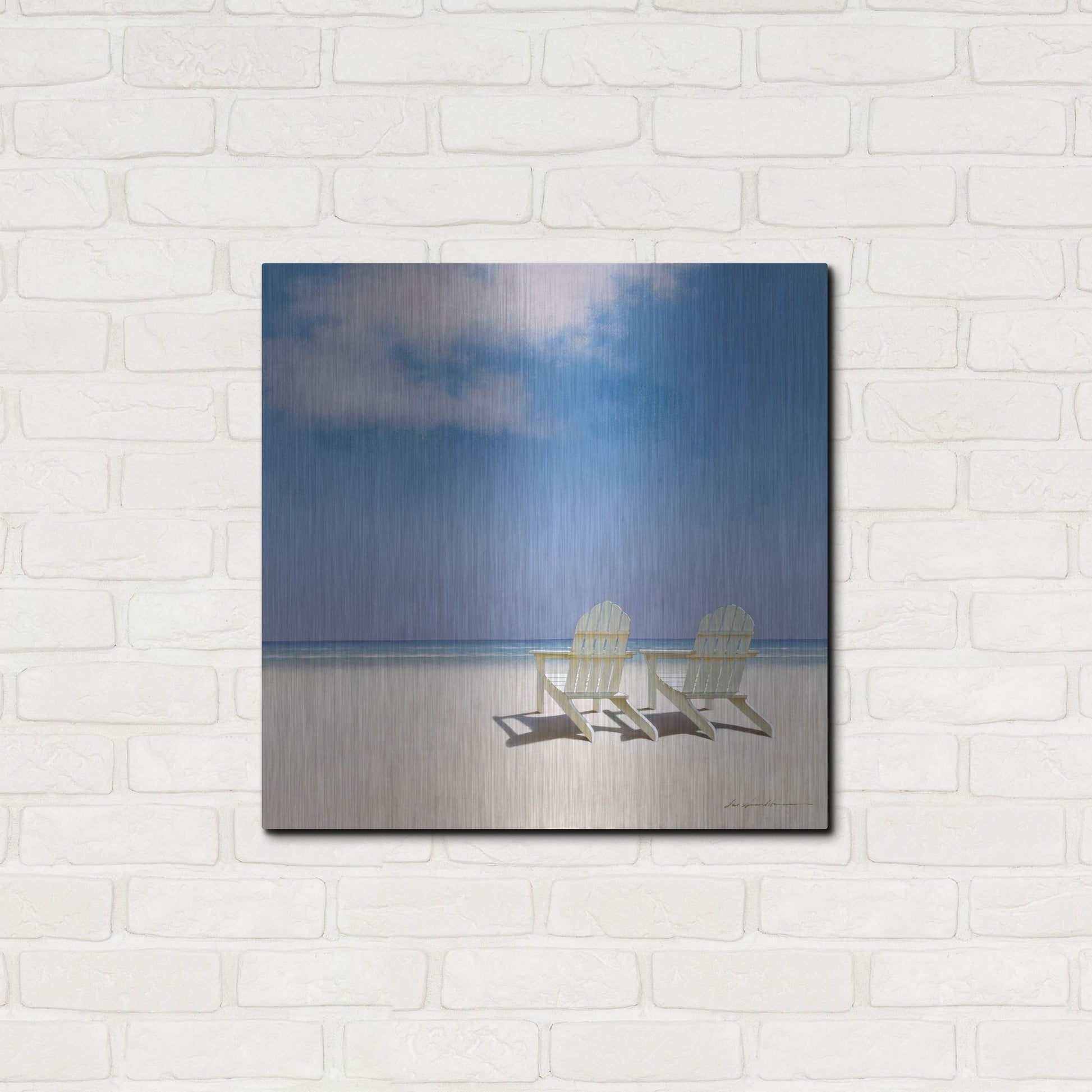 Luxe Metal Art 'Beach Chairs' by Zhen-Huan Lu, Metal Wall Art,24x24