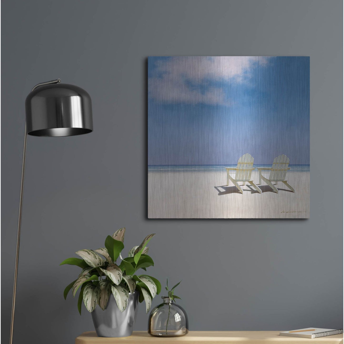 Luxe Metal Art 'Beach Chairs' by Zhen-Huan Lu, Metal Wall Art,24x24