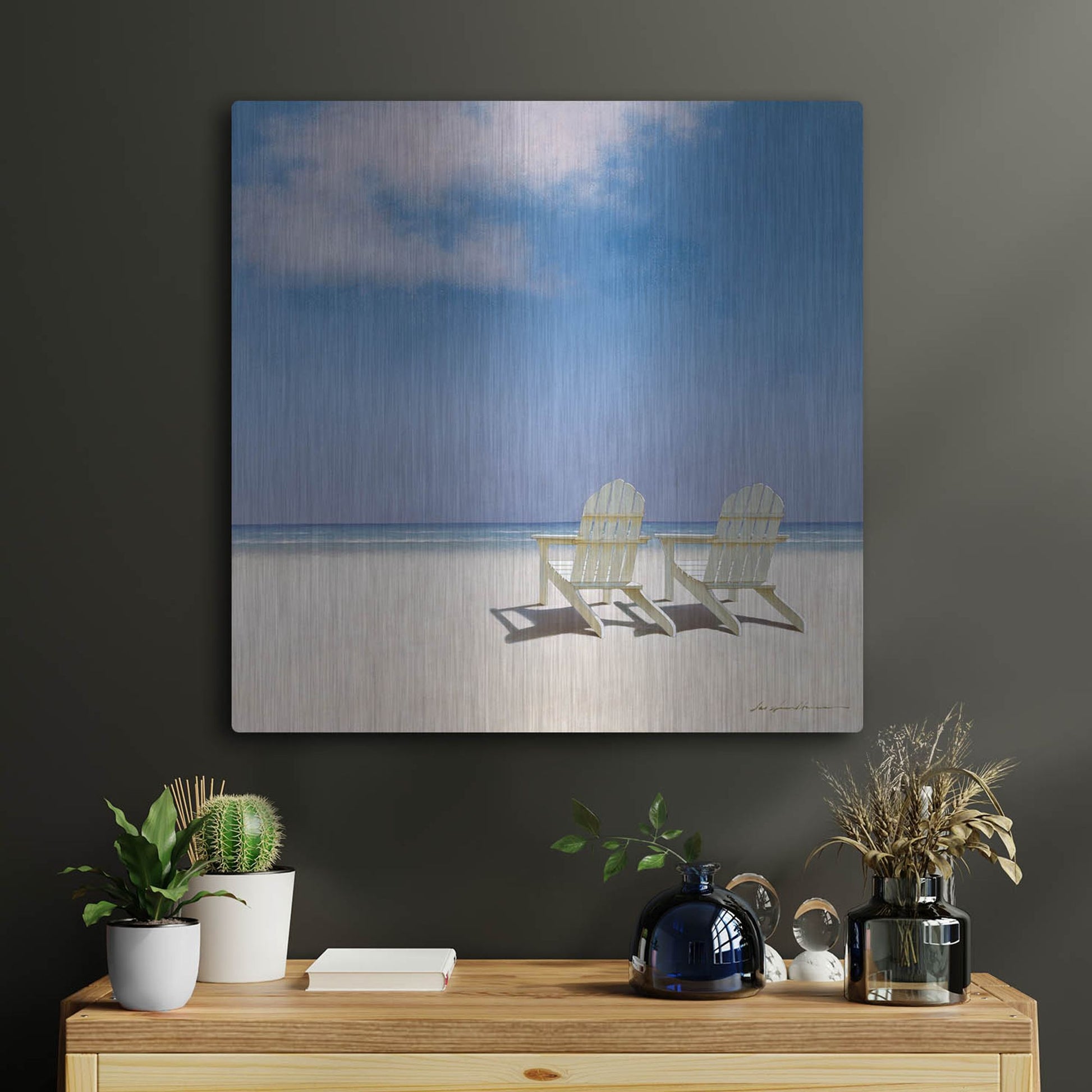 Luxe Metal Art 'Beach Chairs' by Zhen-Huan Lu, Metal Wall Art,24x24