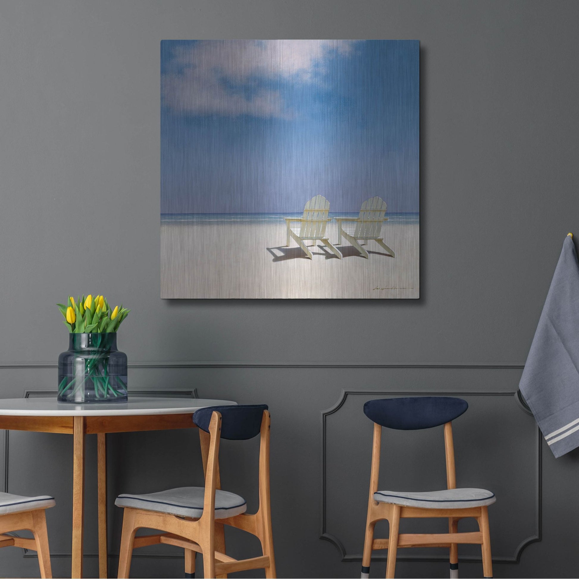 Luxe Metal Art 'Beach Chairs' by Zhen-Huan Lu, Metal Wall Art,36x36