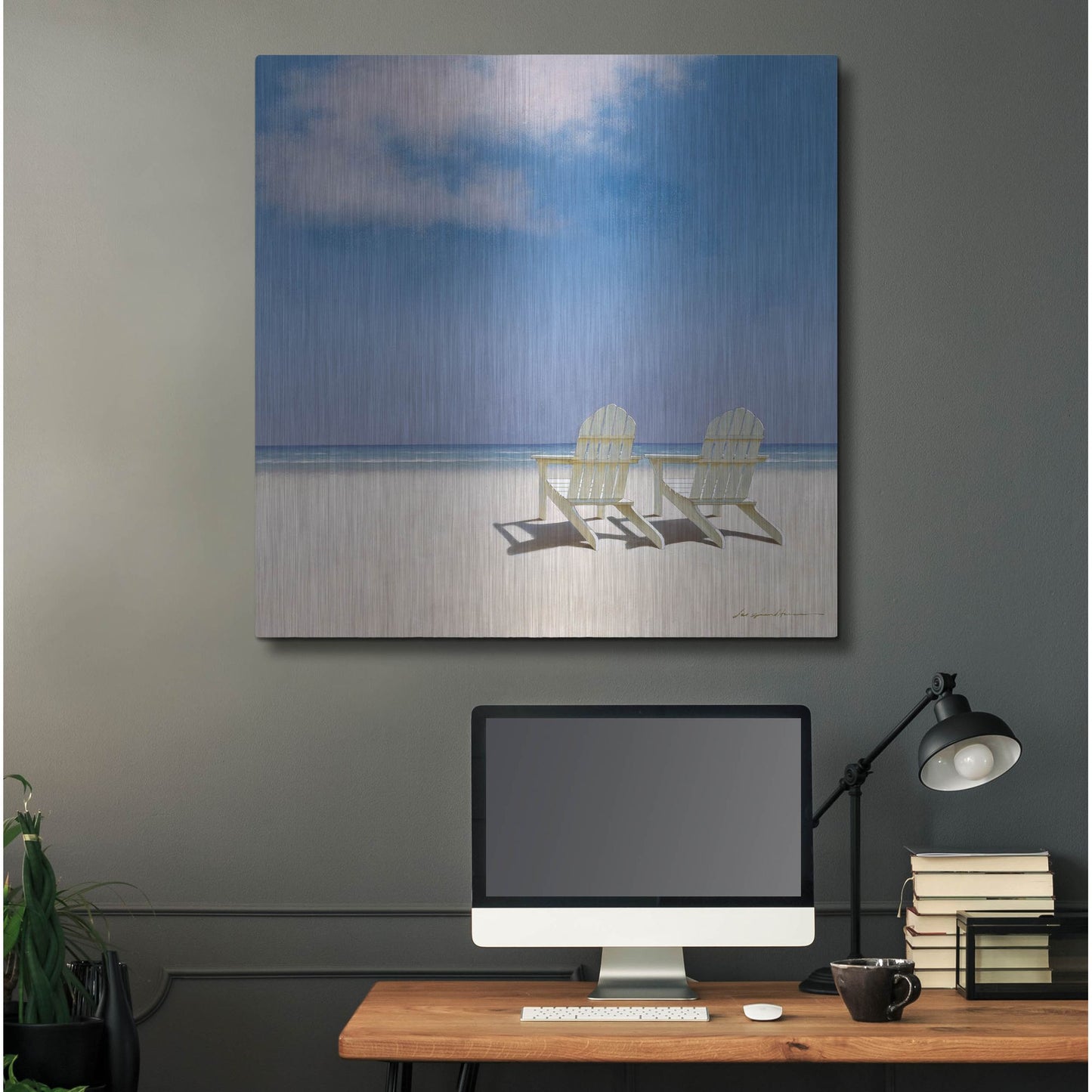 Luxe Metal Art 'Beach Chairs' by Zhen-Huan Lu, Metal Wall Art,36x36