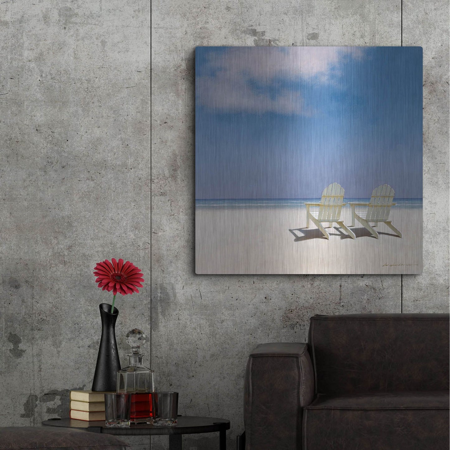 Luxe Metal Art 'Beach Chairs' by Zhen-Huan Lu, Metal Wall Art,36x36
