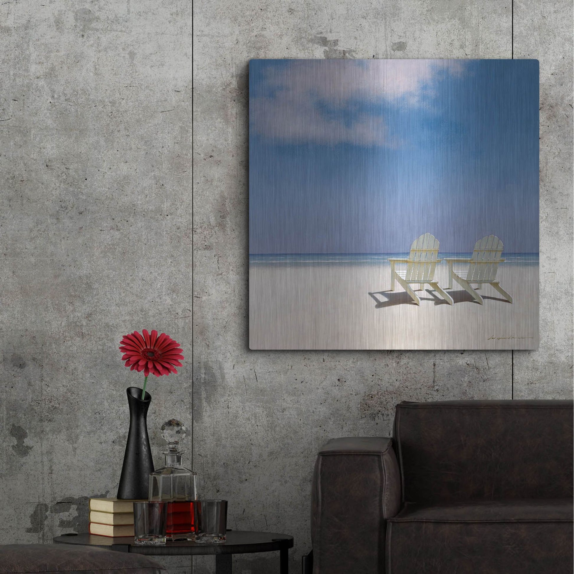Luxe Metal Art 'Beach Chairs' by Zhen-Huan Lu, Metal Wall Art,36x36