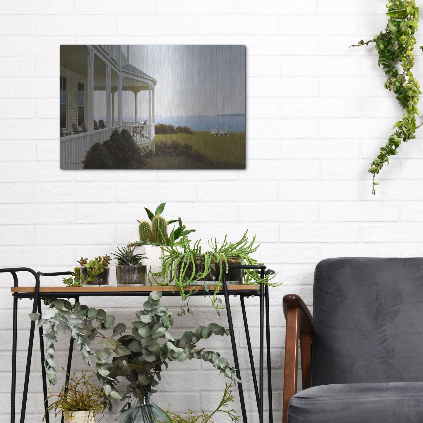 Luxe Metal Art 'Porch Chairs' by Zhen-Huan Lu, Metal Wall Art,16x12