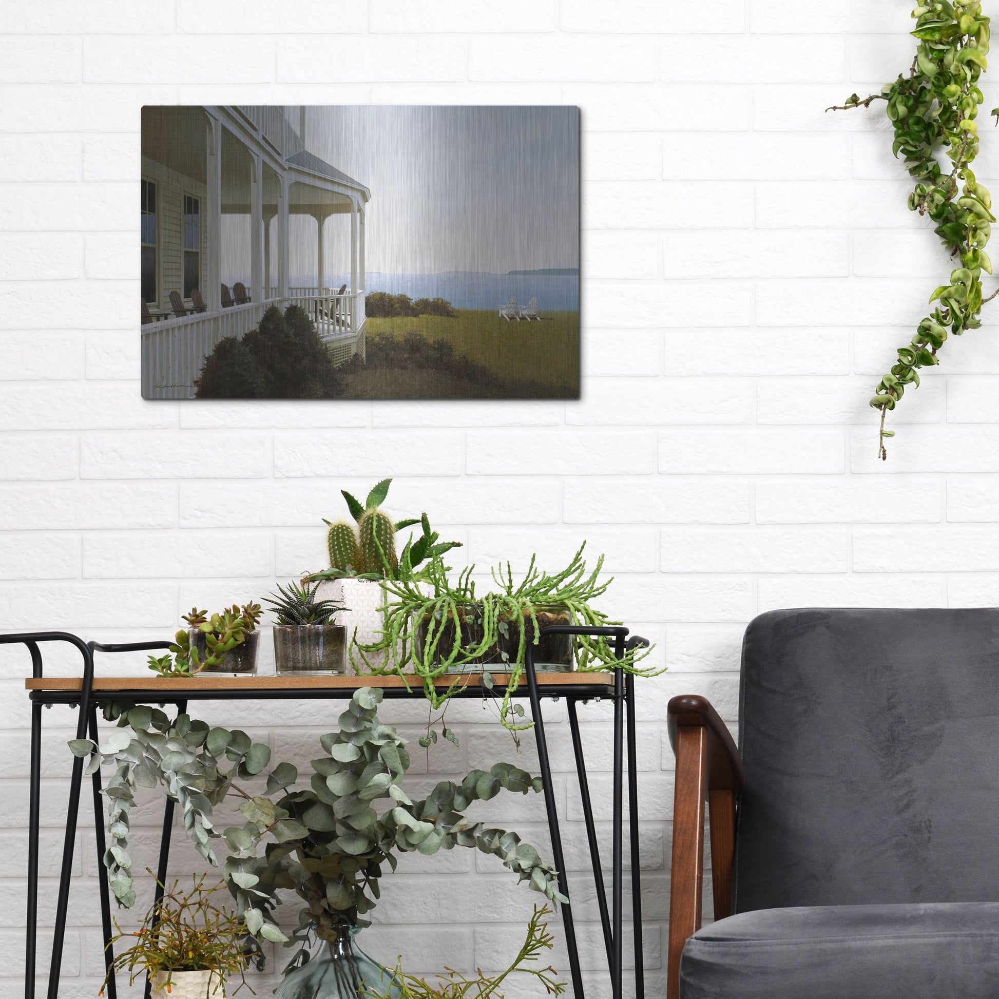 Luxe Metal Art 'Porch Chairs' by Zhen-Huan Lu, Metal Wall Art,16x12