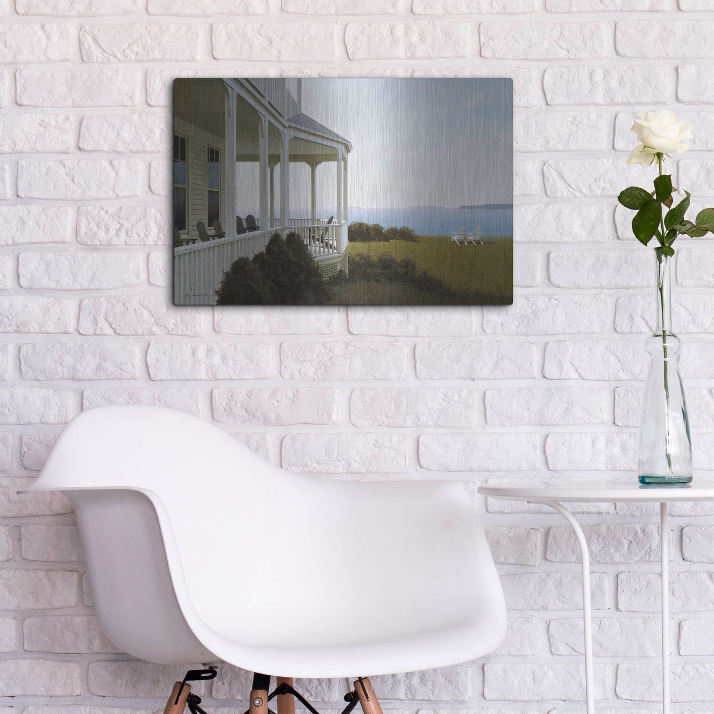 Luxe Metal Art 'Porch Chairs' by Zhen-Huan Lu, Metal Wall Art,24x16