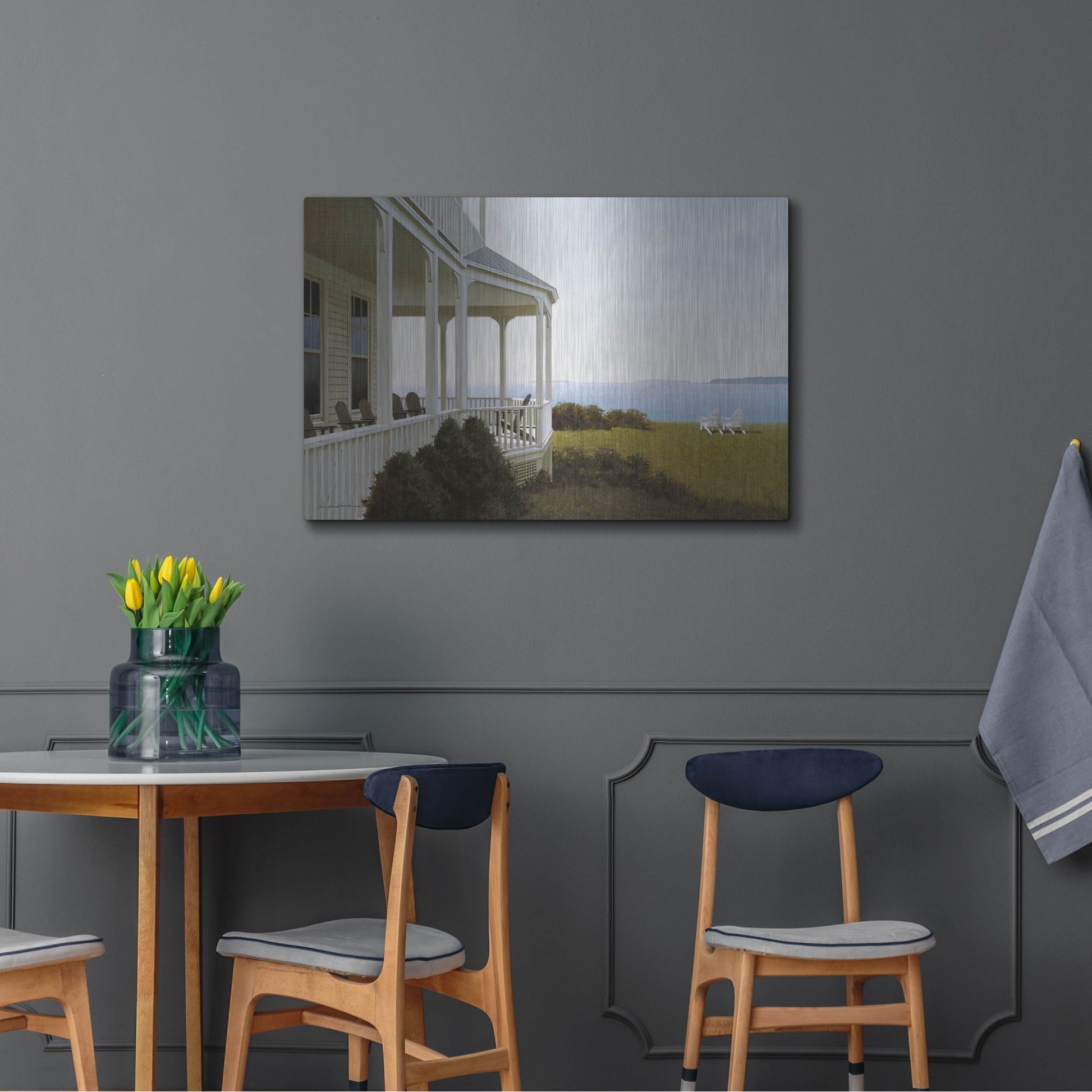 Luxe Metal Art 'Porch Chairs' by Zhen-Huan Lu, Metal Wall Art,36x24