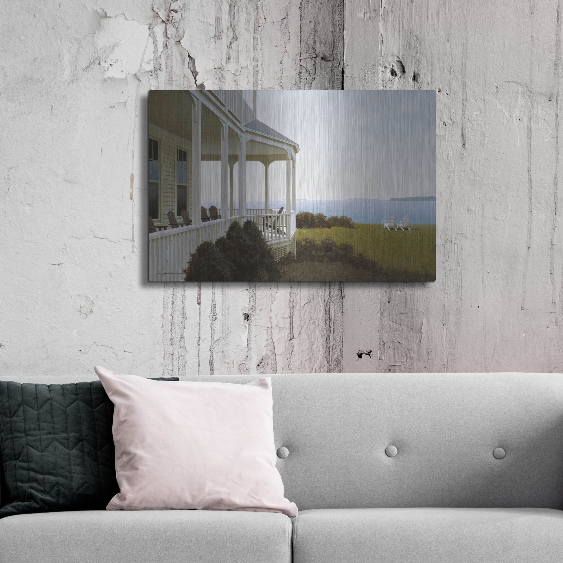 Luxe Metal Art 'Porch Chairs' by Zhen-Huan Lu, Metal Wall Art,36x24