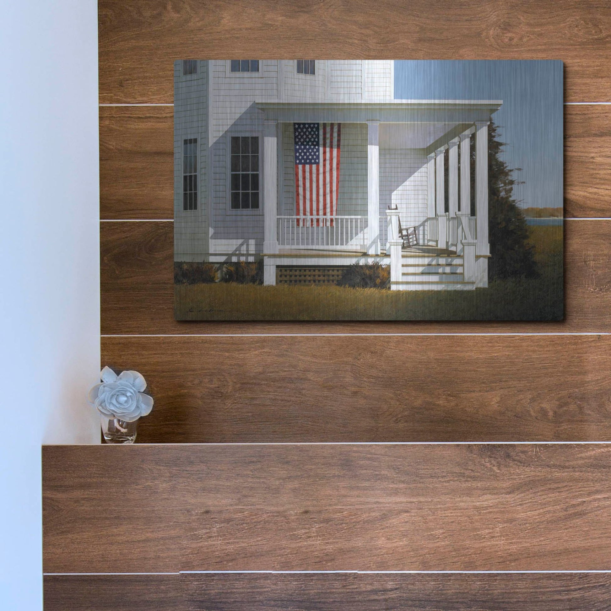 Luxe Metal Art 'Porch 4' by Zhen-Huan Lu, Metal Wall Art,16x12