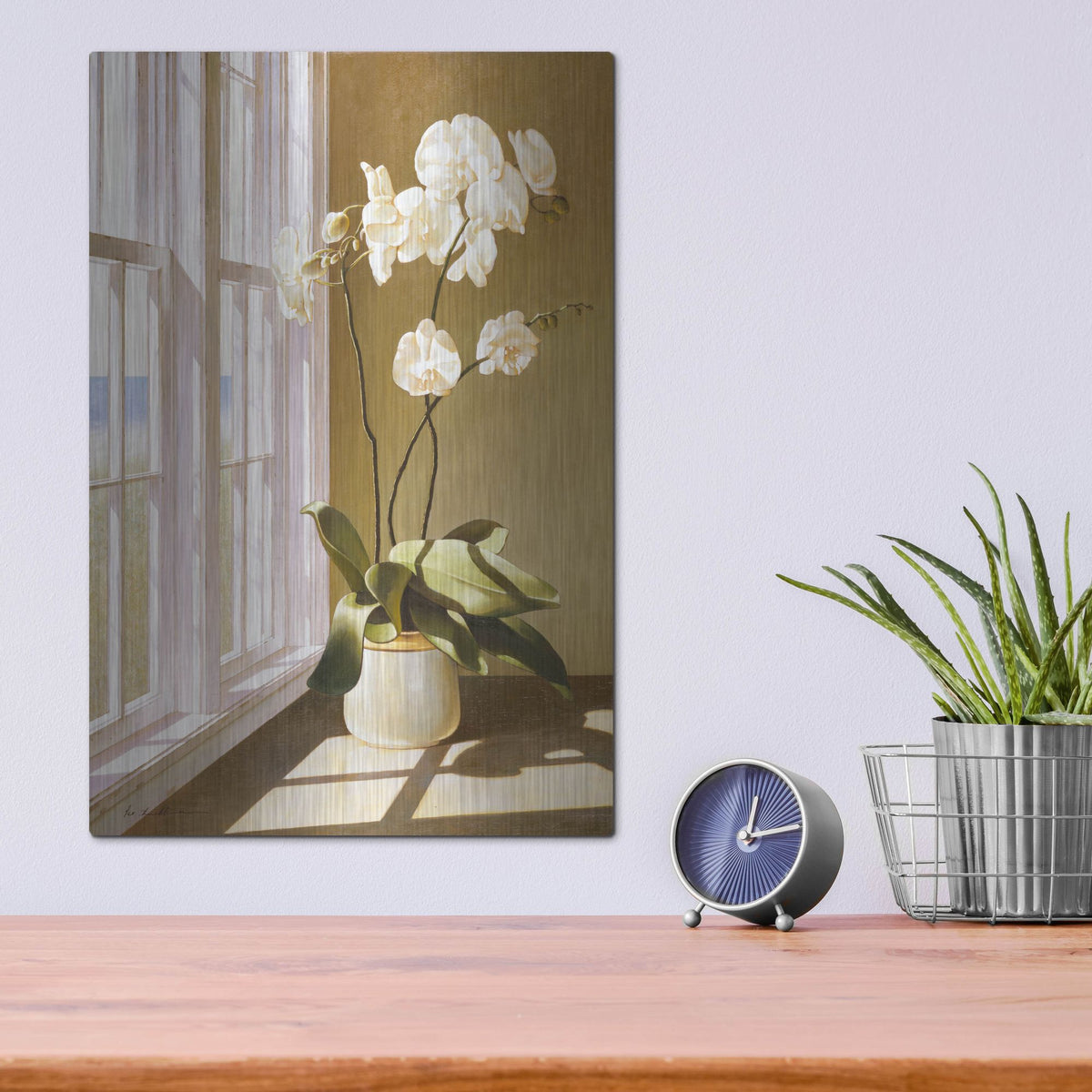 Luxe Metal Art 'Pot Of Orchids' by Zhen-Huan Lu, Metal Wall Art,12x16
