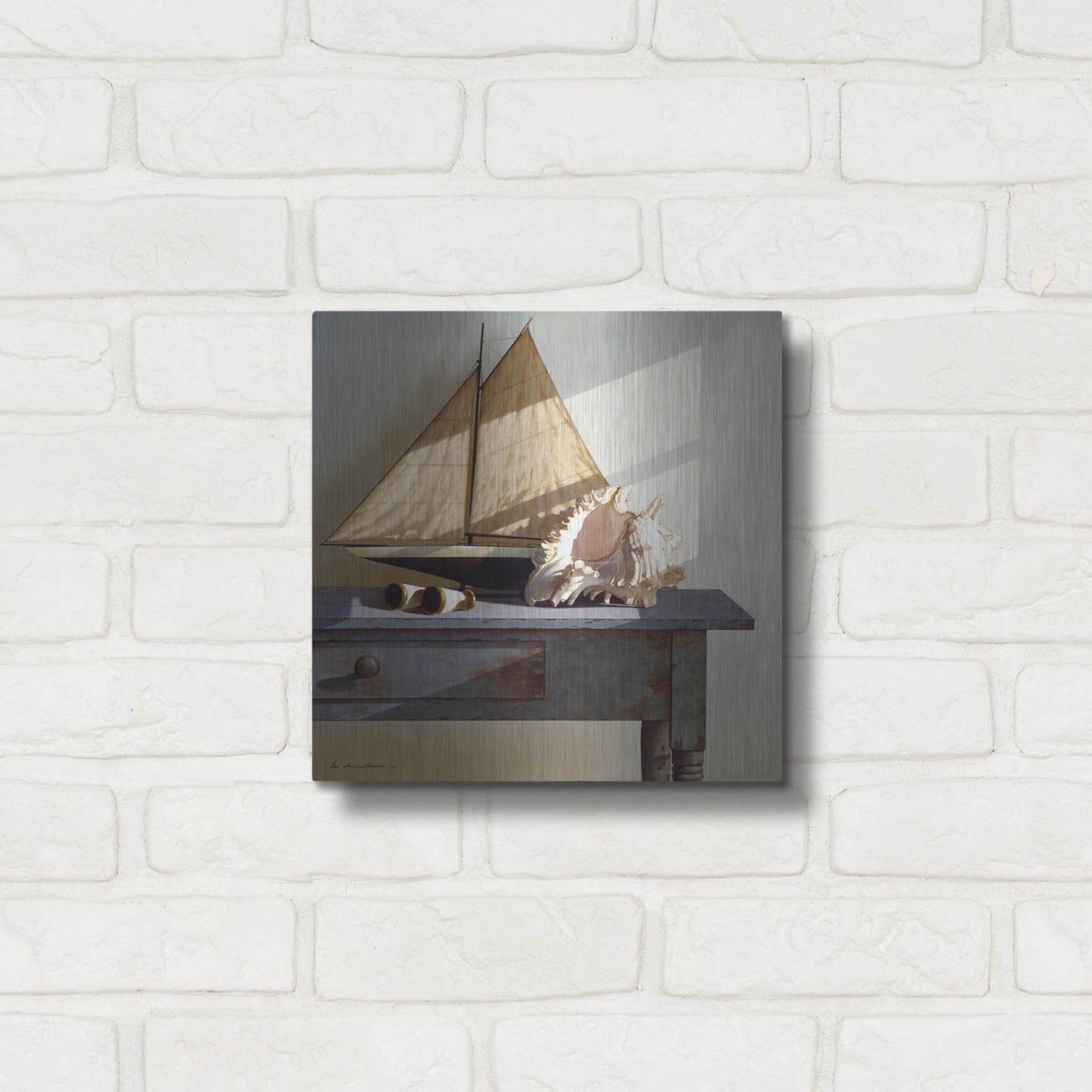 Luxe Metal Art 'Shell & Sail' by Zhen-Huan Lu, Metal Wall Art,12x12