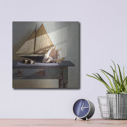 Luxe Metal Art 'Shell & Sail' by Zhen-Huan Lu, Metal Wall Art,12x12