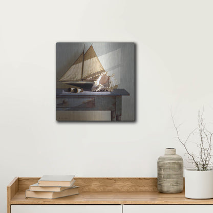Luxe Metal Art 'Shell & Sail' by Zhen-Huan Lu, Metal Wall Art,12x12