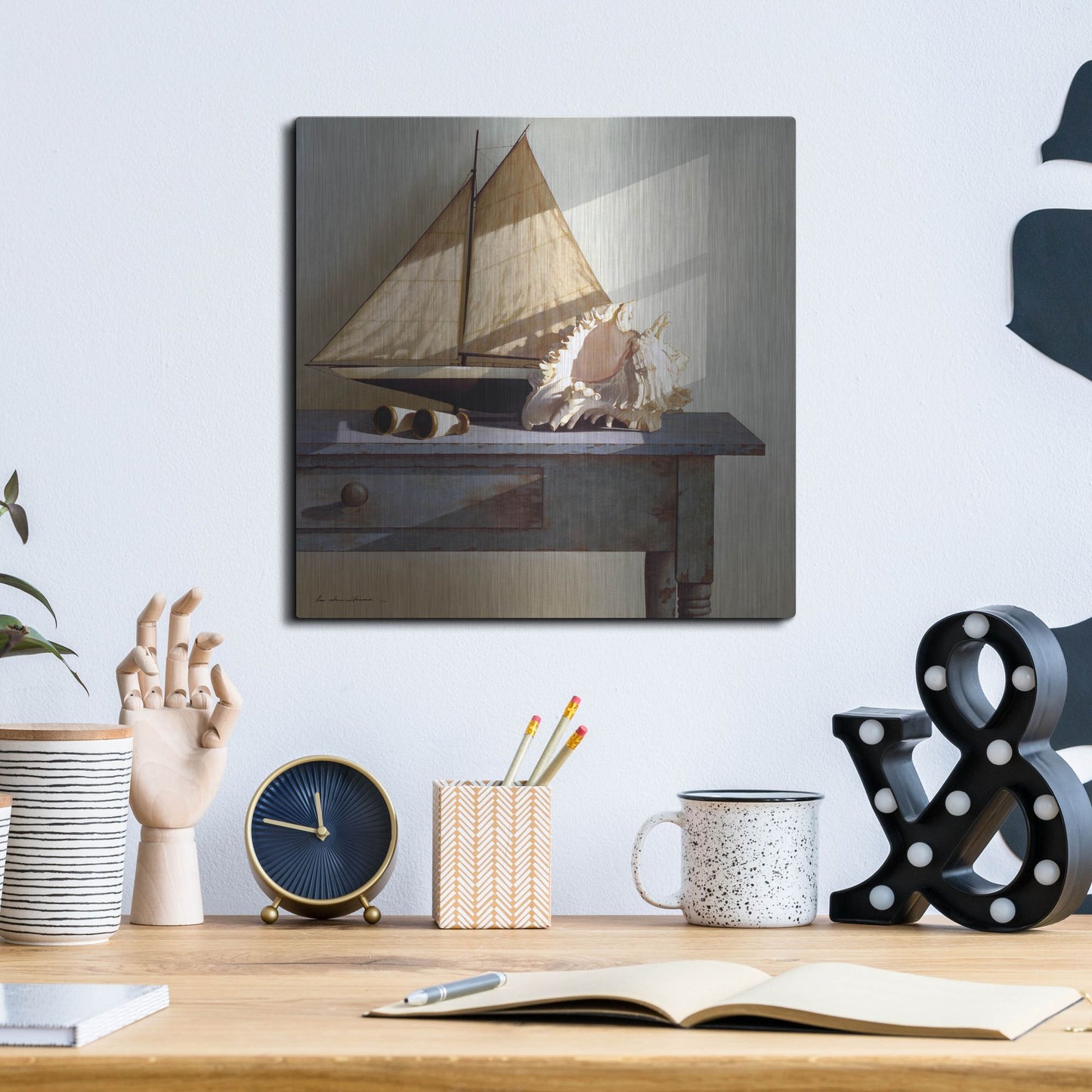 Luxe Metal Art 'Shell & Sail' by Zhen-Huan Lu, Metal Wall Art,12x12