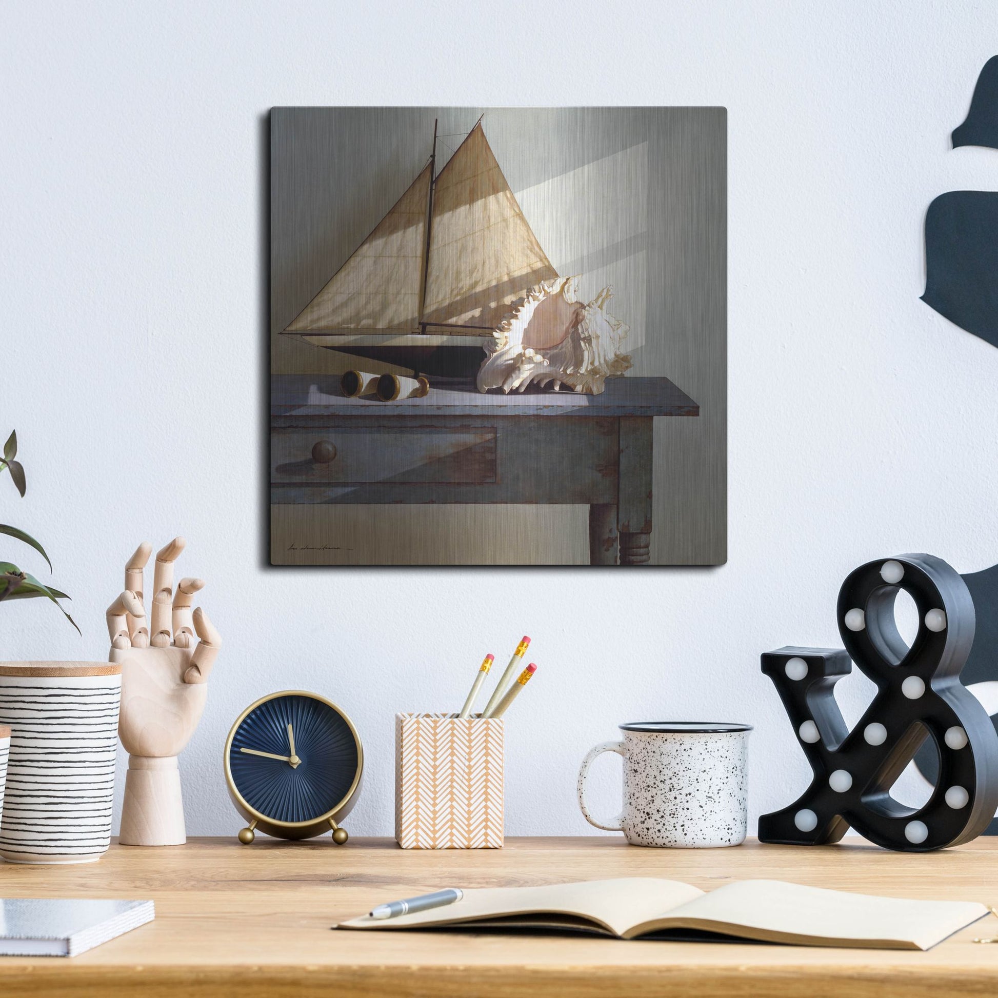 Luxe Metal Art 'Shell & Sail' by Zhen-Huan Lu, Metal Wall Art,12x12