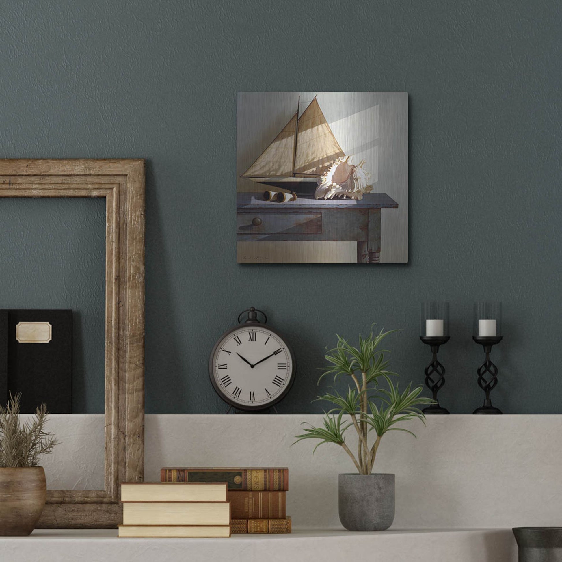 Luxe Metal Art 'Shell & Sail' by Zhen-Huan Lu, Metal Wall Art,12x12