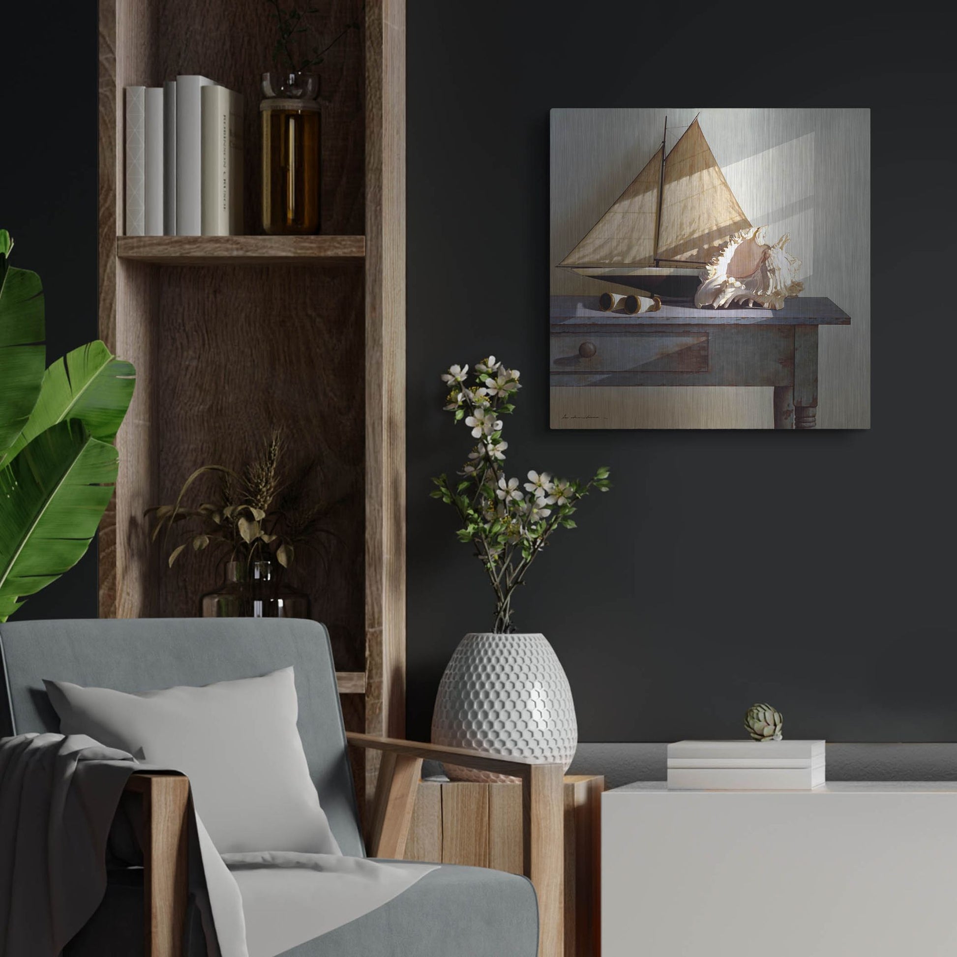 Luxe Metal Art 'Shell & Sail' by Zhen-Huan Lu, Metal Wall Art,24x24