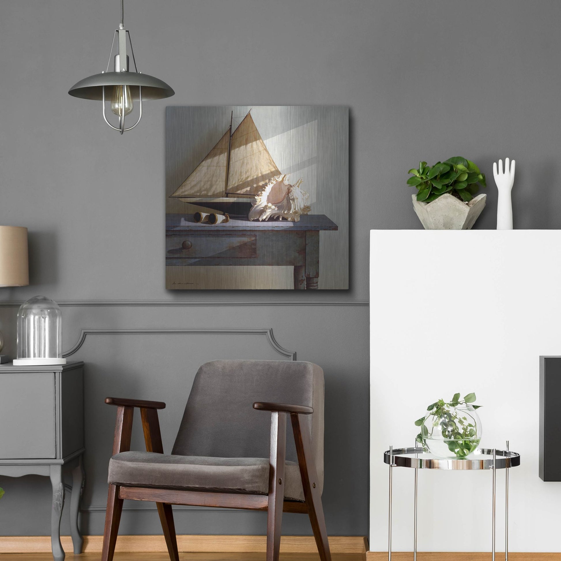 Luxe Metal Art 'Shell & Sail' by Zhen-Huan Lu, Metal Wall Art,24x24