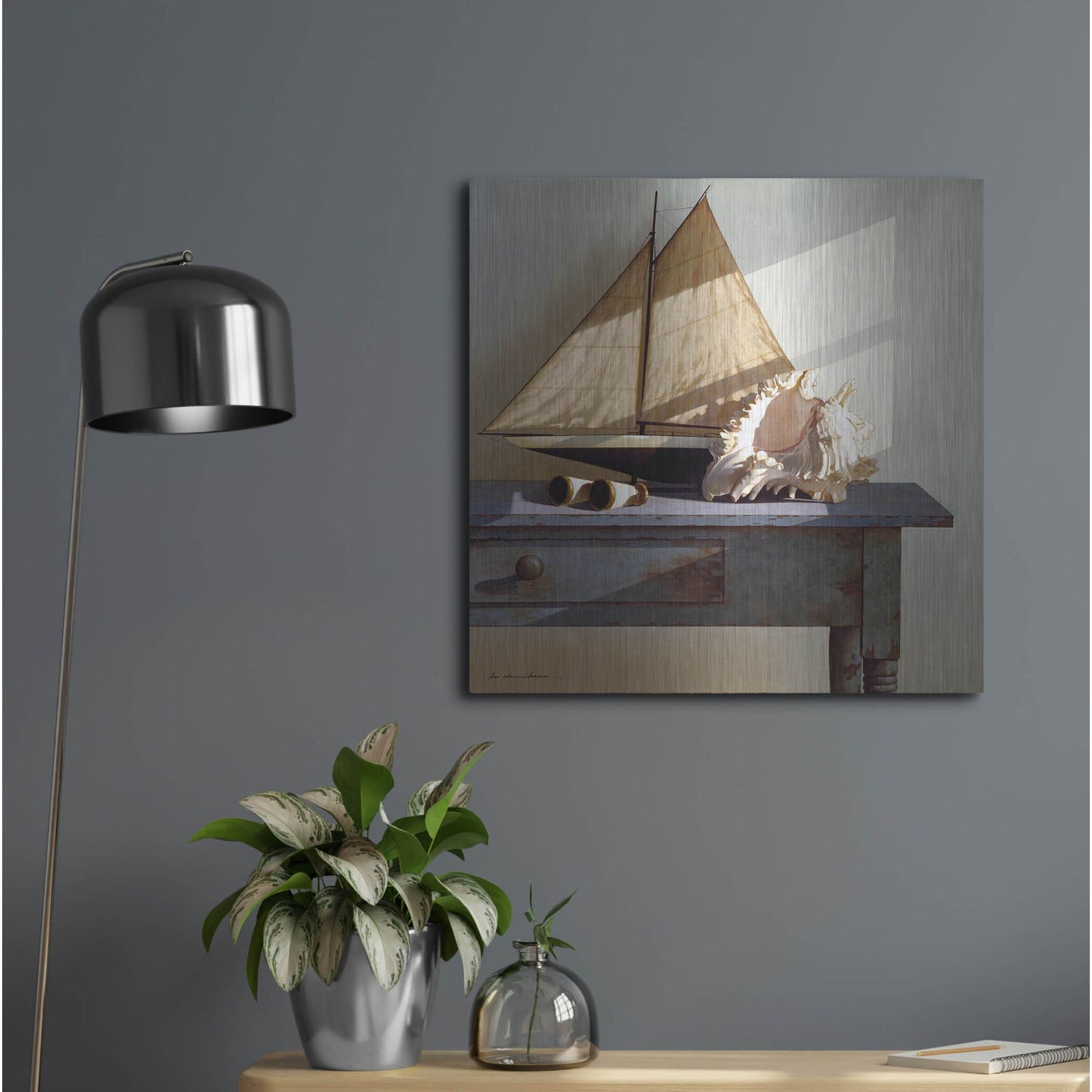 Luxe Metal Art 'Shell & Sail' by Zhen-Huan Lu, Metal Wall Art,24x24