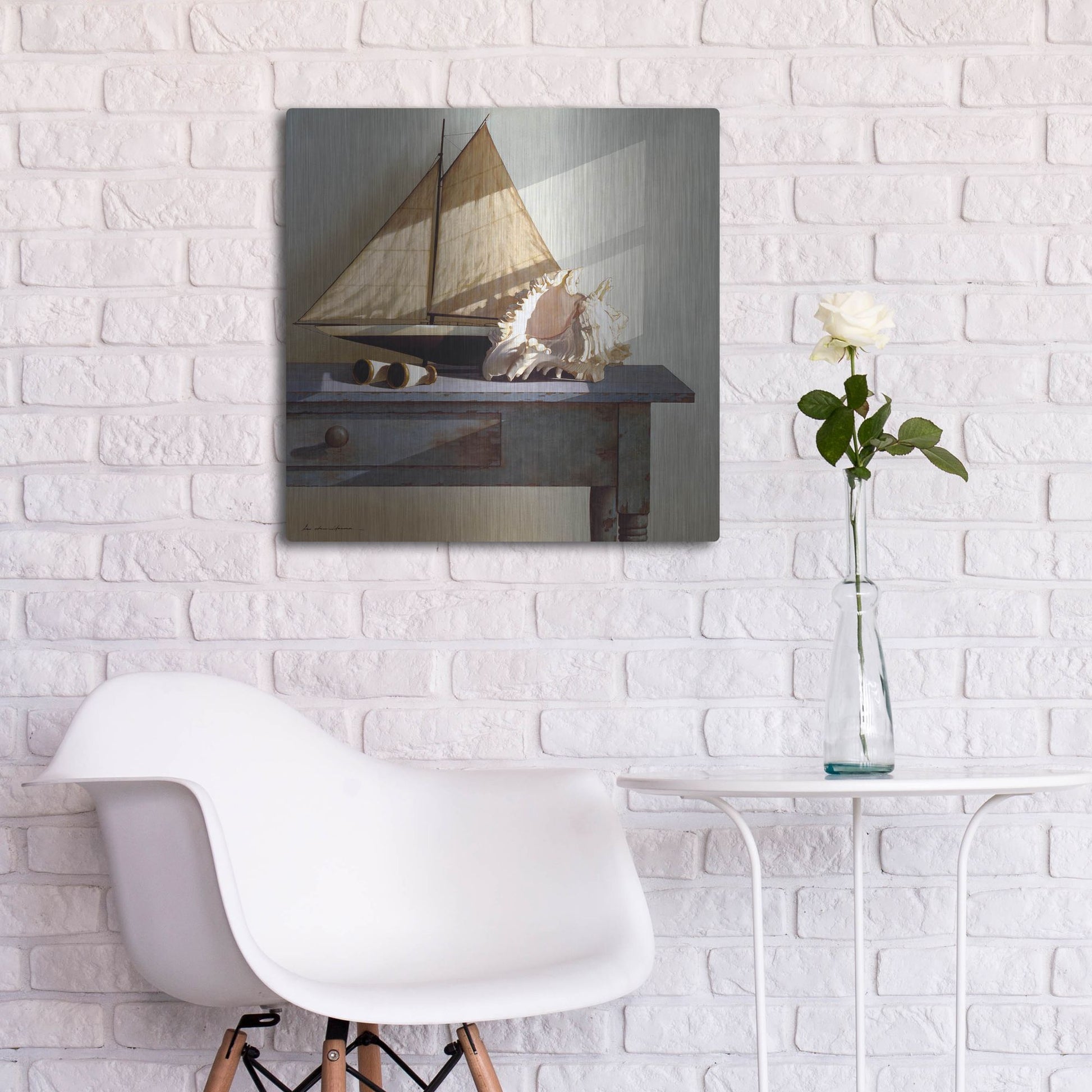 Luxe Metal Art 'Shell & Sail' by Zhen-Huan Lu, Metal Wall Art,24x24