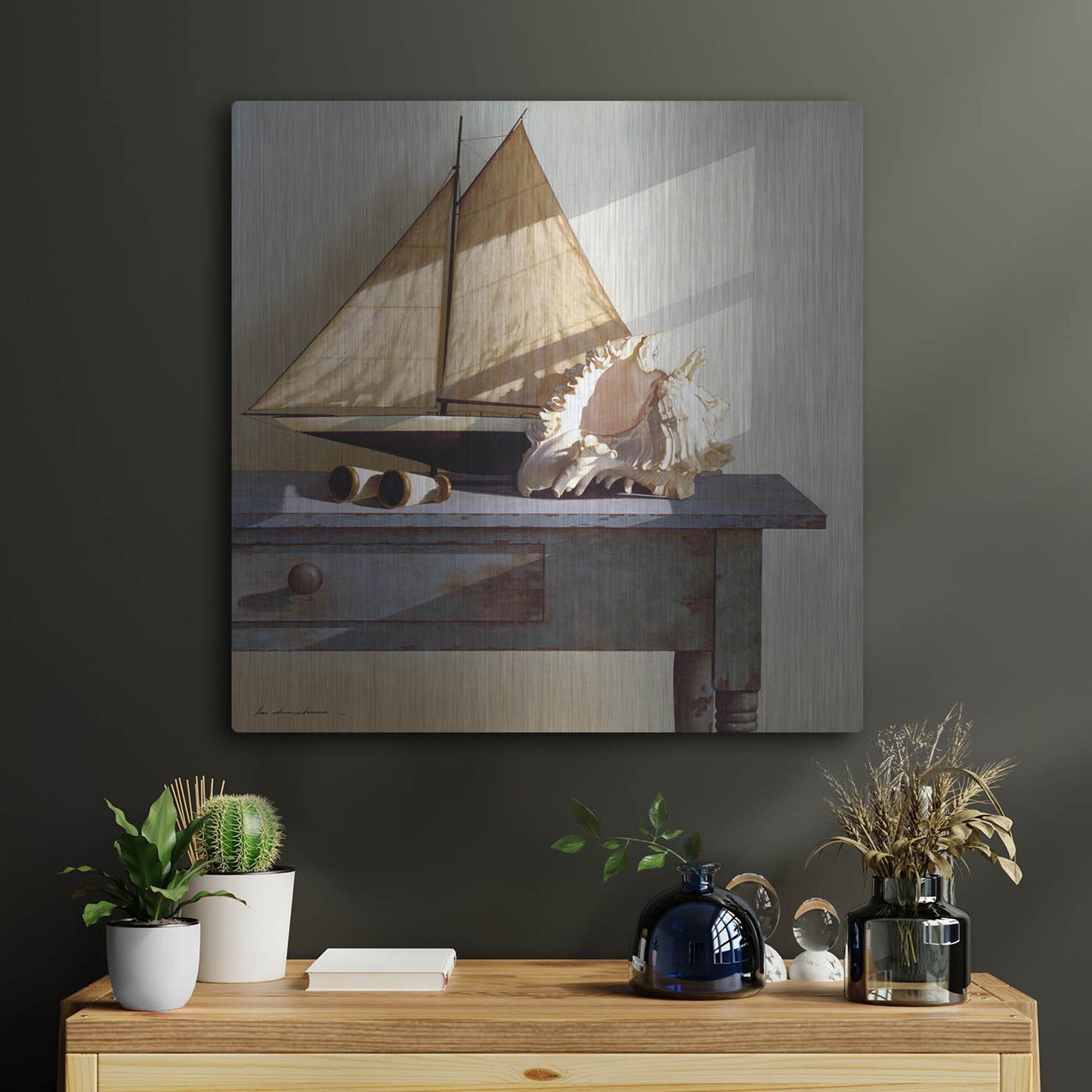 Luxe Metal Art 'Shell & Sail' by Zhen-Huan Lu, Metal Wall Art,24x24