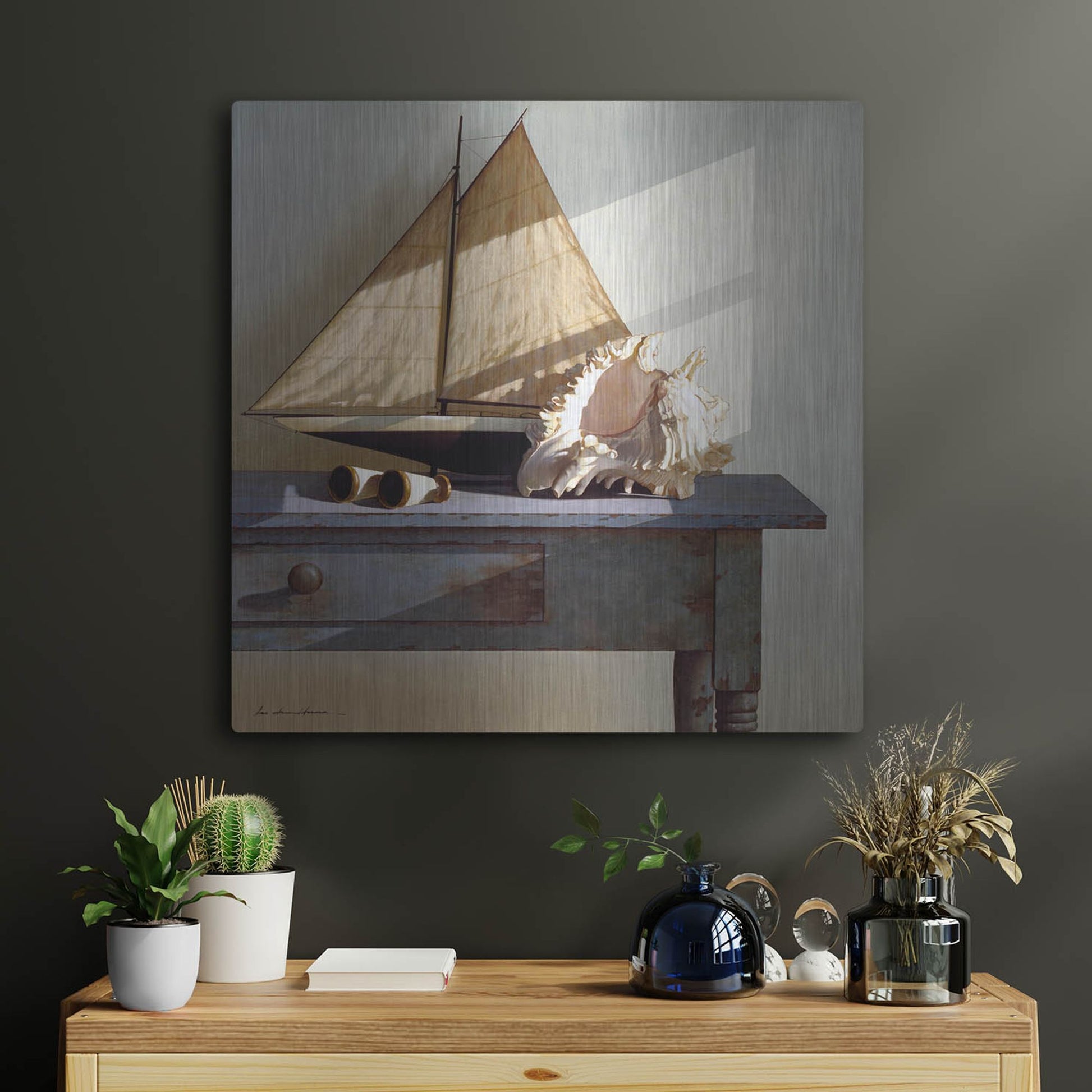 Luxe Metal Art 'Shell & Sail' by Zhen-Huan Lu, Metal Wall Art,24x24